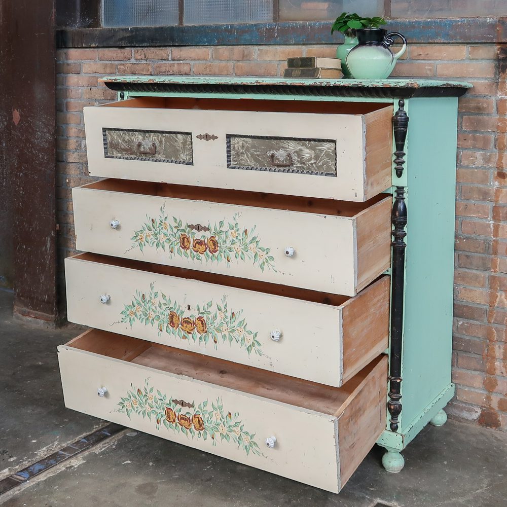 Brocante commode met print - Afbeelding 3