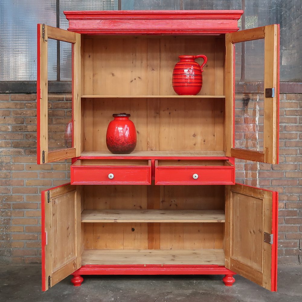 Brocante rode vitrinekast - Afbeelding 3