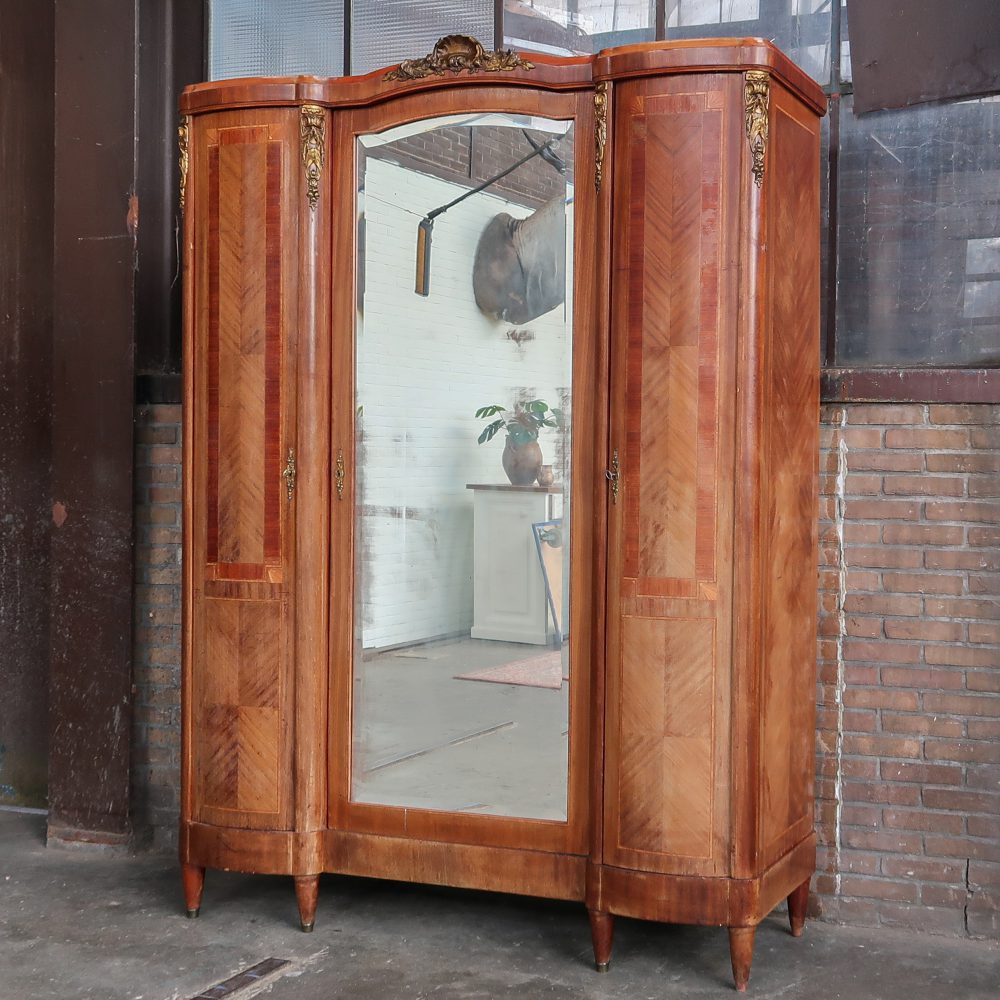 Vintage kledingkast met spiegel - demontabel - Afbeelding 2