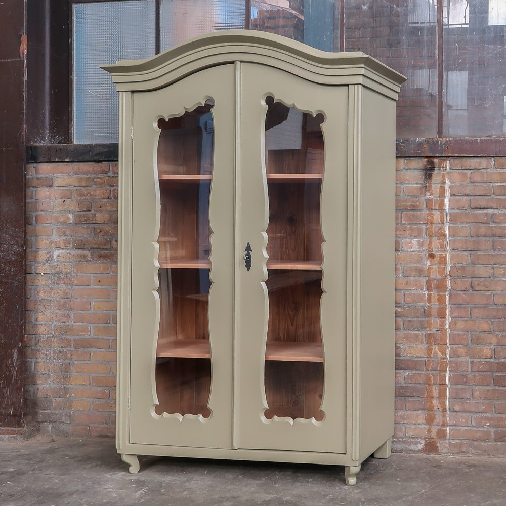 Brocante beige vitrinekast - Afbeelding 2