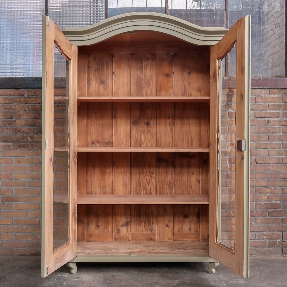 Brocante beige vitrinekast - Afbeelding 3