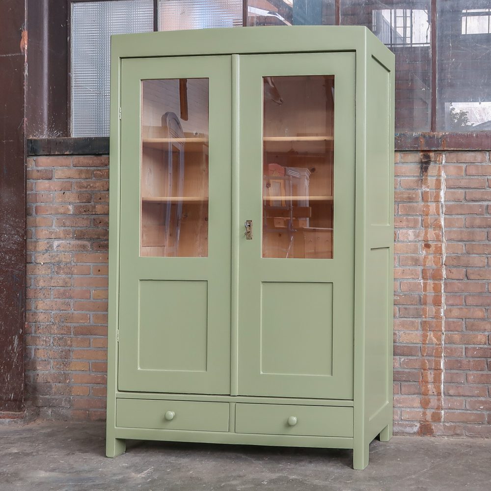 Brocante groene vitrinekast - Afbeelding 2