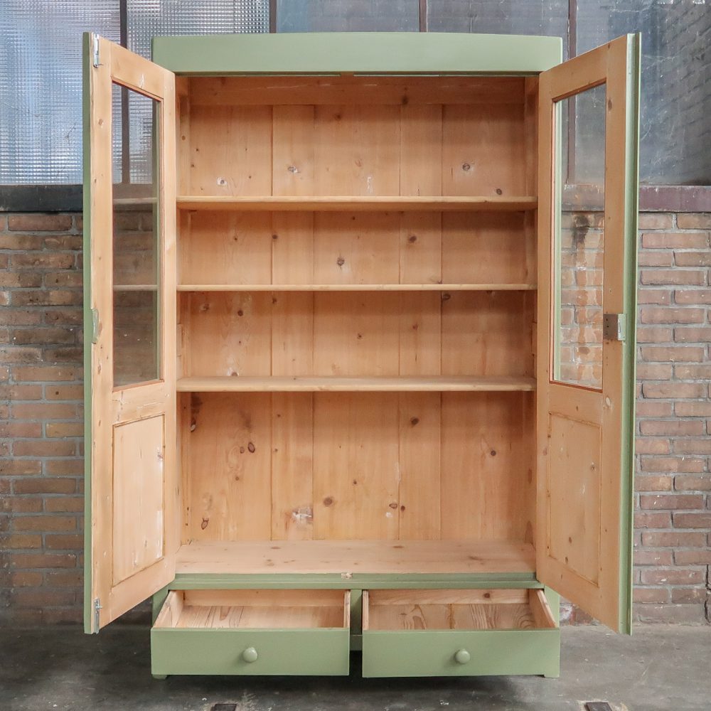 Brocante groene vitrinekast - Afbeelding 3