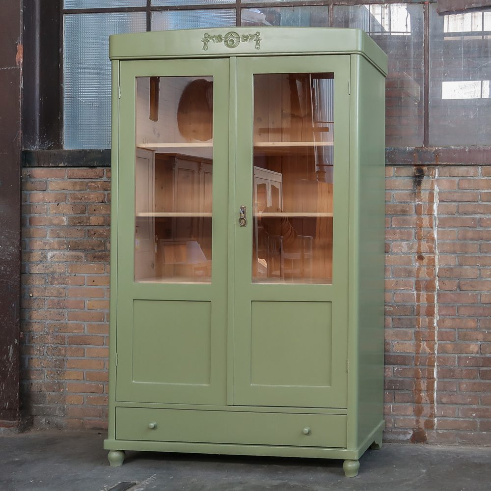 Brocante groene vitrinekast - Afbeelding 2