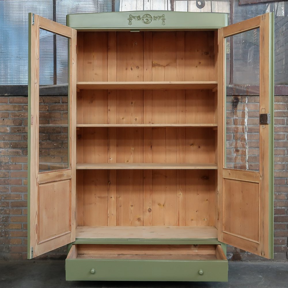Brocante groene vitrinekast - Afbeelding 3