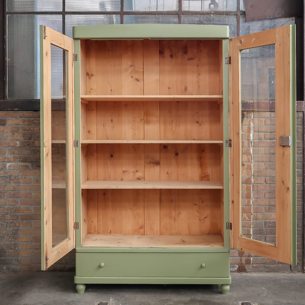 Brocante groene vitrinekast - Afbeelding 3