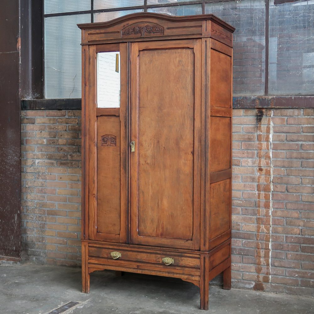 Vintage linnenkast met spiegel - demontabel - Afbeelding 2