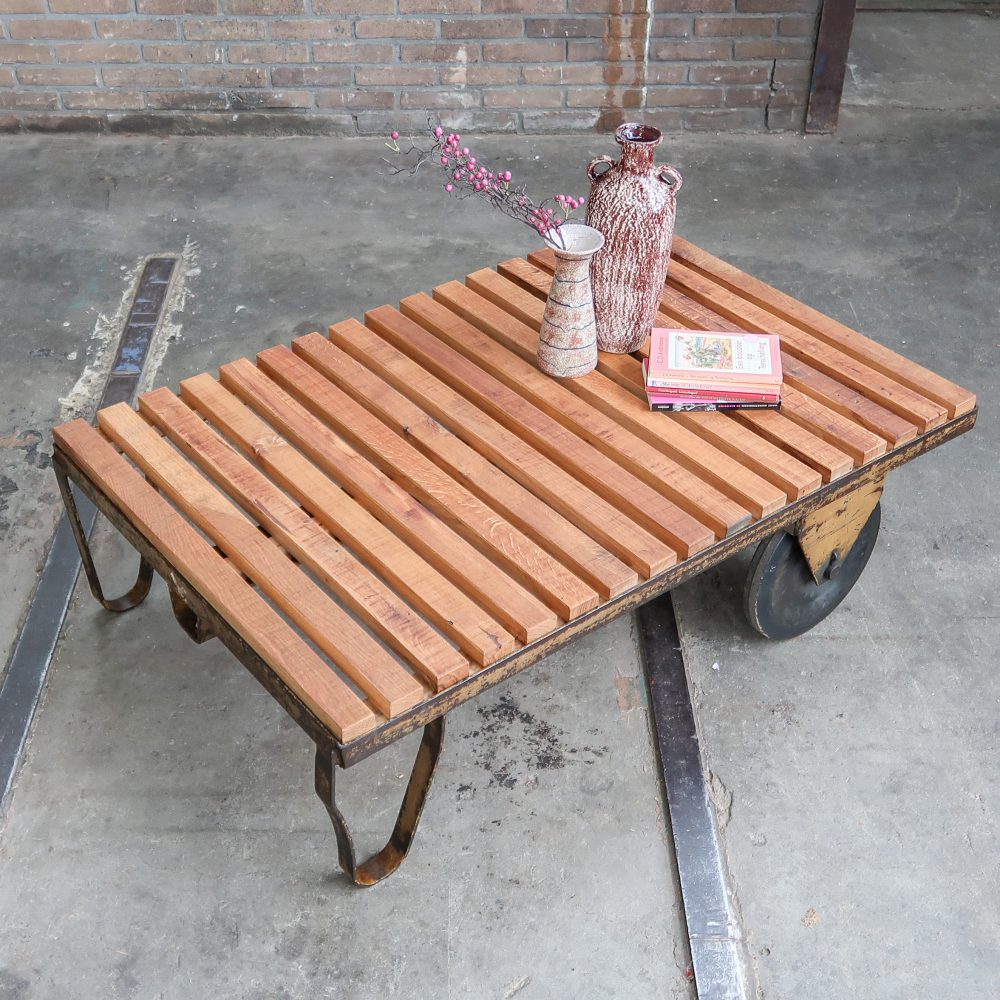 Industriële kar - salontafel - Afbeelding 2