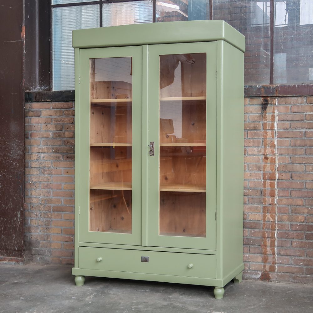 Brocante groene vitrinekast - Afbeelding 2