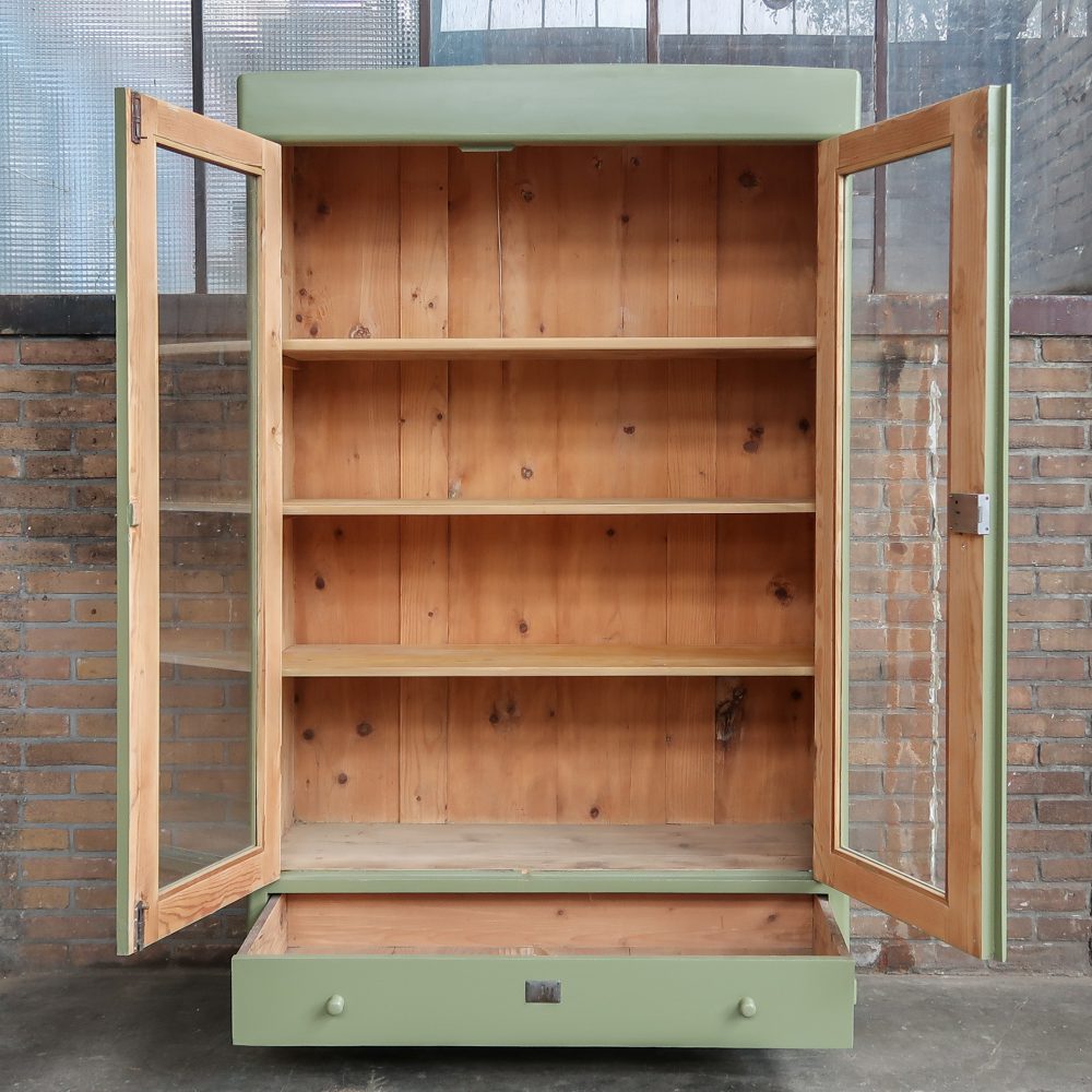 Brocante groene vitrinekast - Afbeelding 3