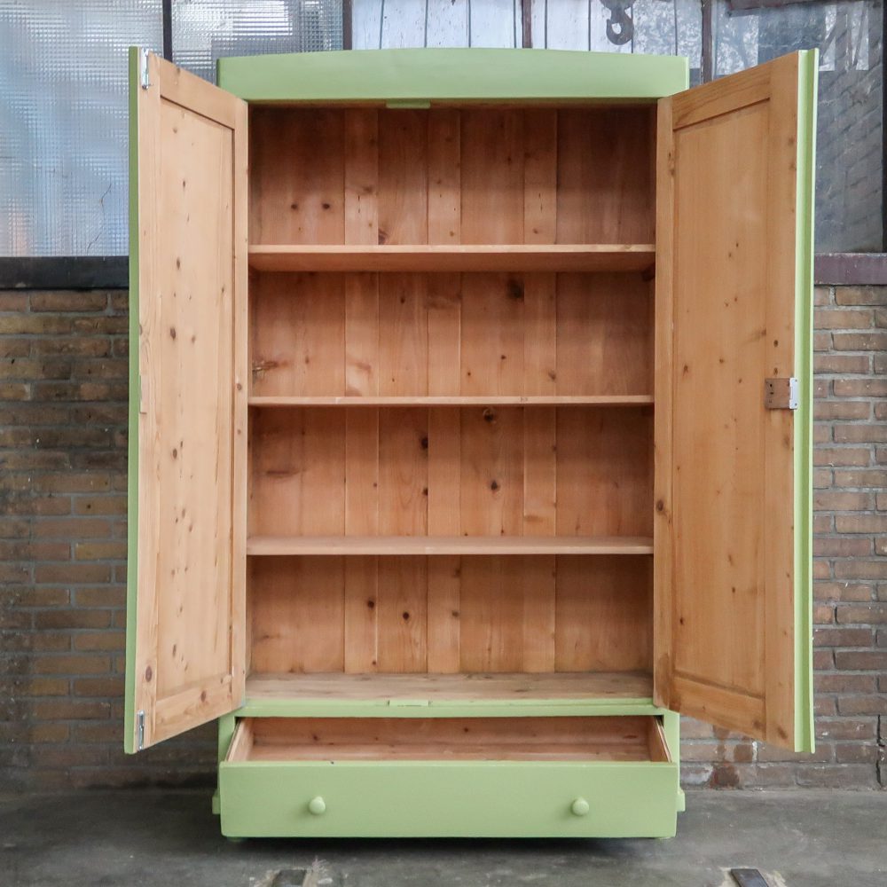 Brocante groene linnenkast - Afbeelding 3