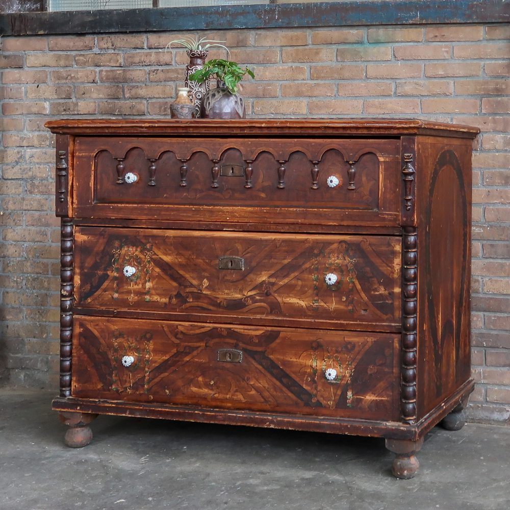 Brocante bruine commode - Afbeelding 2