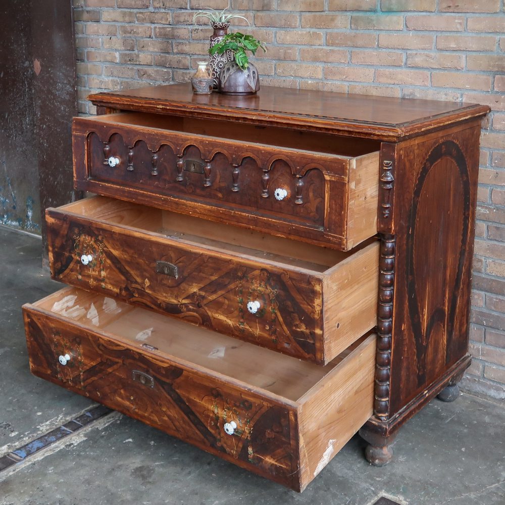 Brocante bruine commode - Afbeelding 3