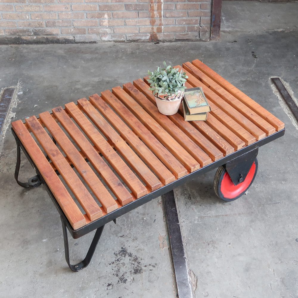 Industriële kar - salontafel - Afbeelding 2