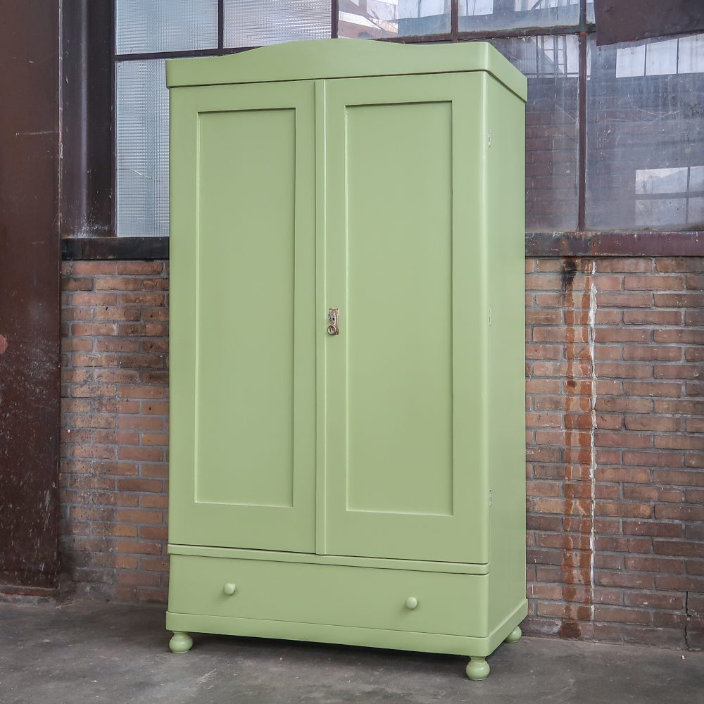 Brocante groene linnenkast - Afbeelding 2