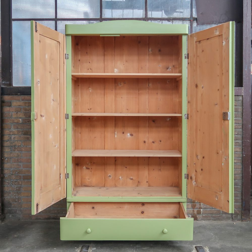 Brocante groene linnenkast - Afbeelding 3