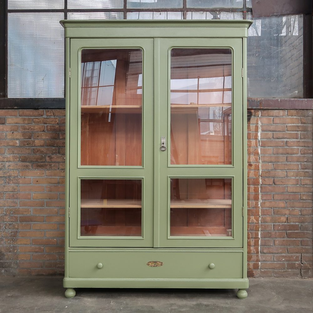 Brocante groene vitrinekast - Afbeelding 2