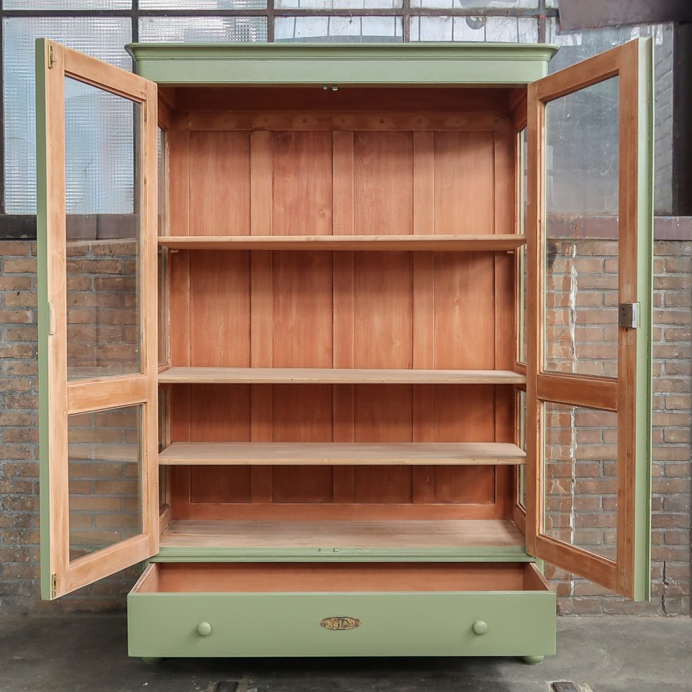Brocante groene vitrinekast - Afbeelding 3
