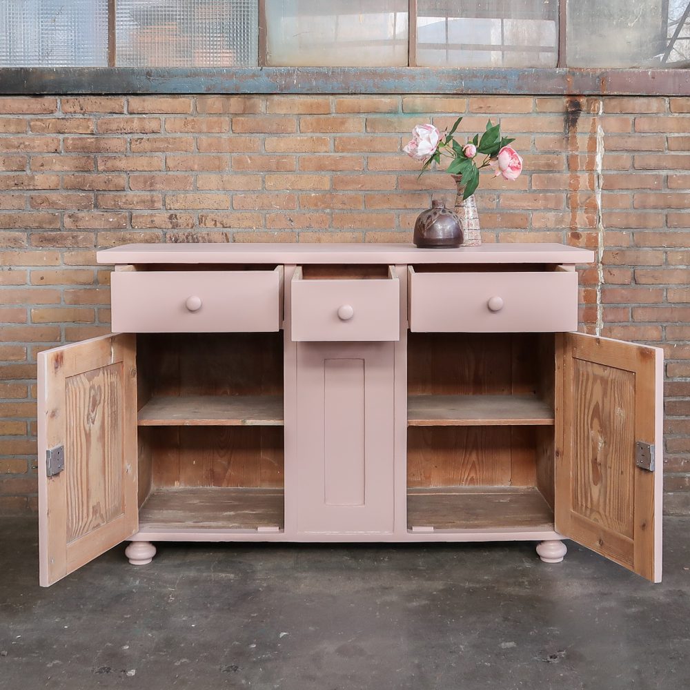 Brocante roze dressoir - Afbeelding 2