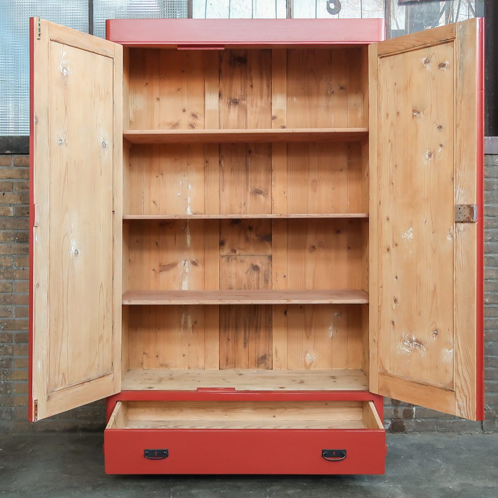 Brocante rode linnenkast – Bild 3