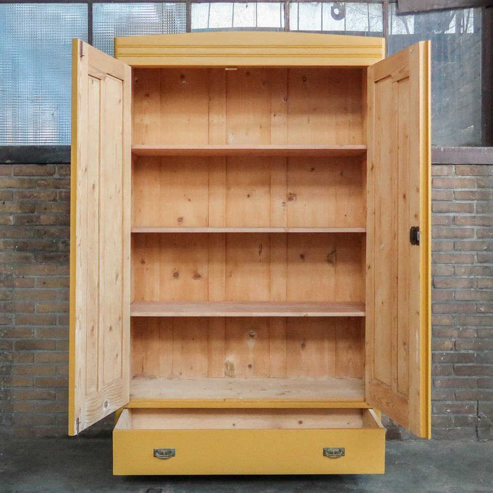 Brocante gele linnenkast - Afbeelding 3