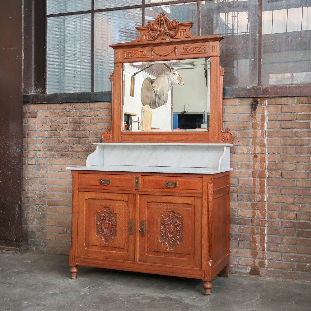 Brocante kaptafel met marmer - Afbeelding 2