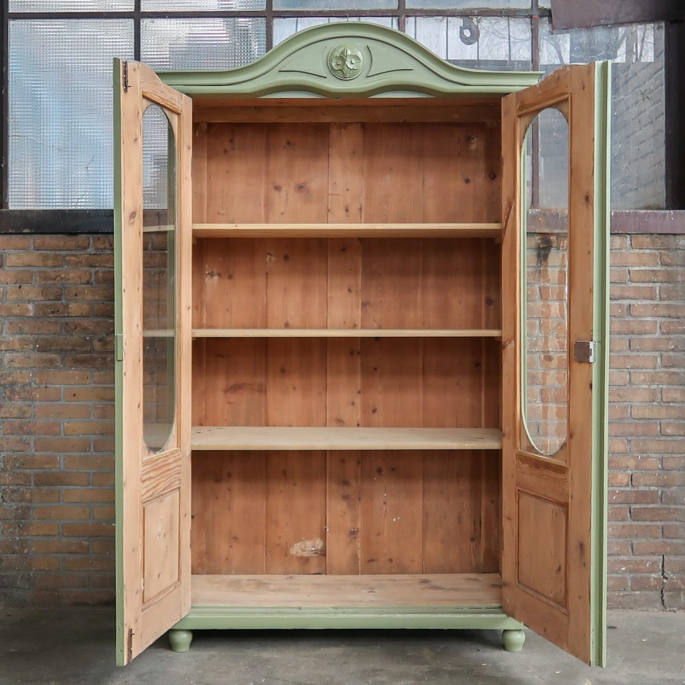 Brocante groene vitrinekast - Afbeelding 3
