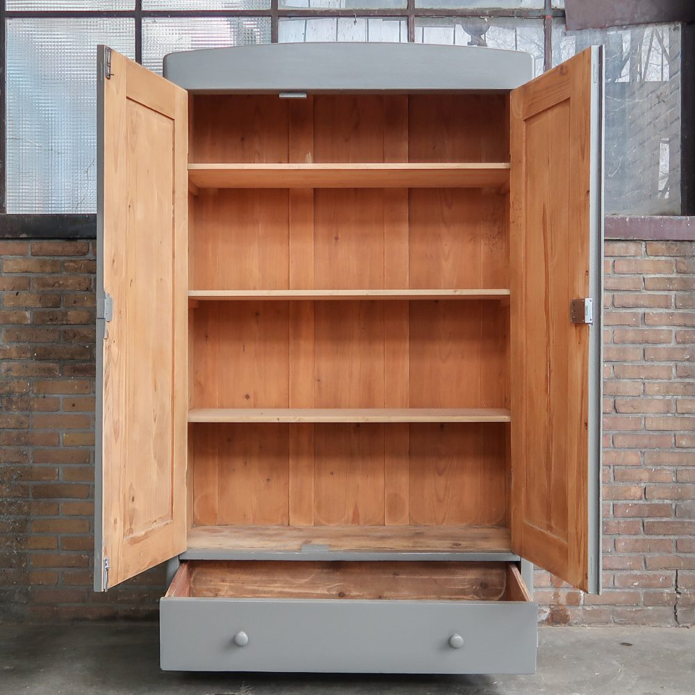 Brocante grijze linnenkast - Afbeelding 3