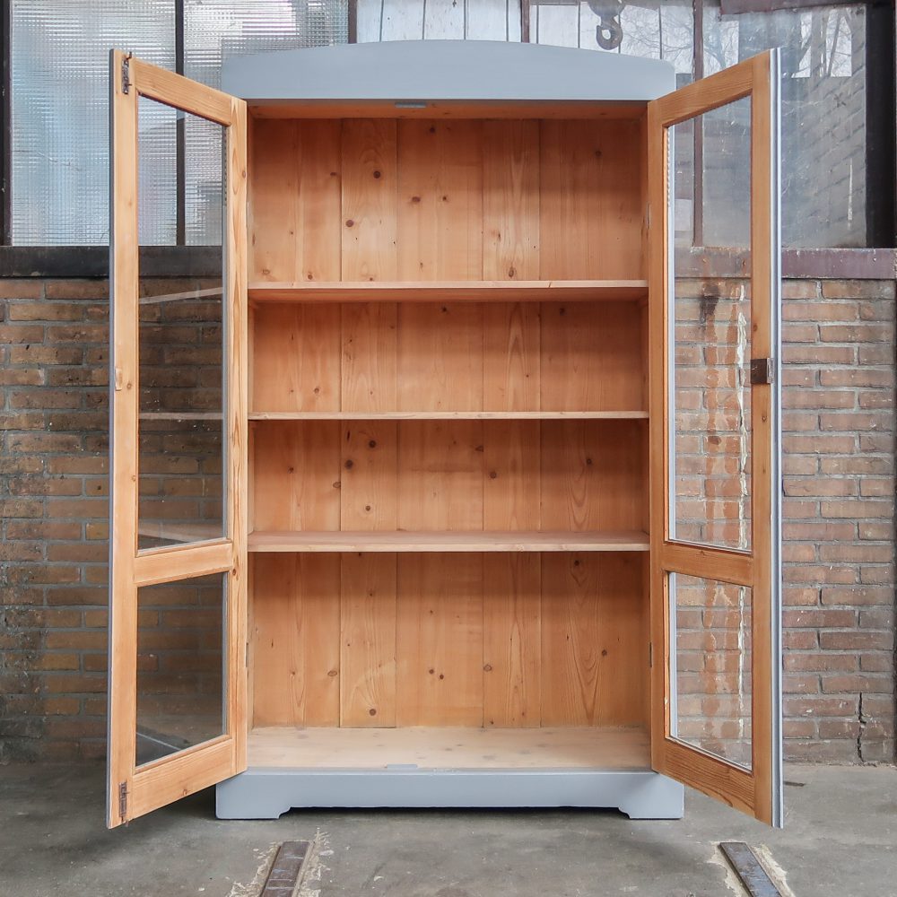 Brocante grijze vitrinekast - Afbeelding 3