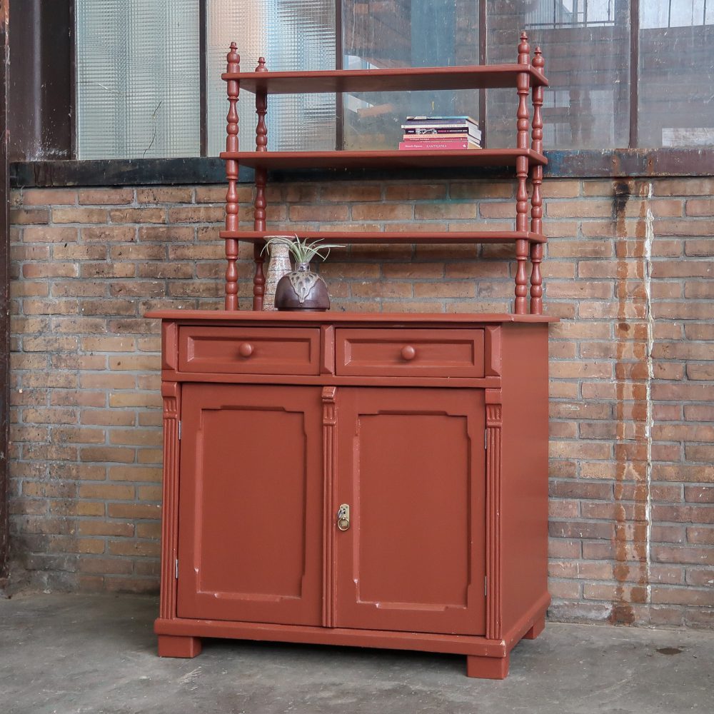 Brocante roodbruine buffetkast - Afbeelding 2