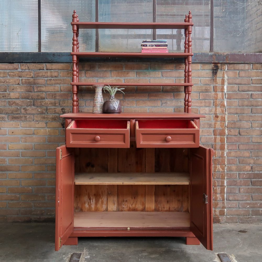 Brocante roodbruine buffetkast - Afbeelding 3
