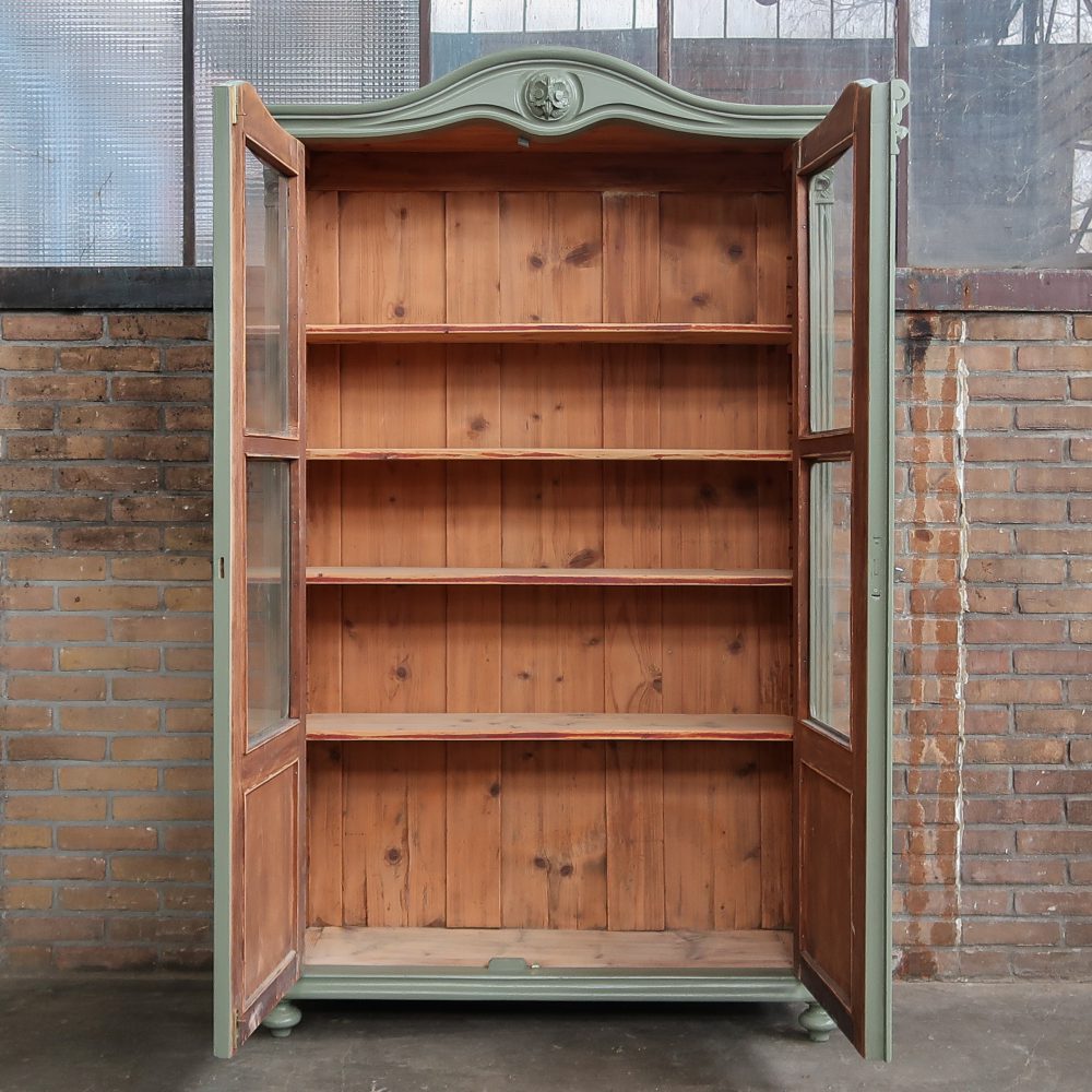 Brocante groene vitrinekast - Afbeelding 3