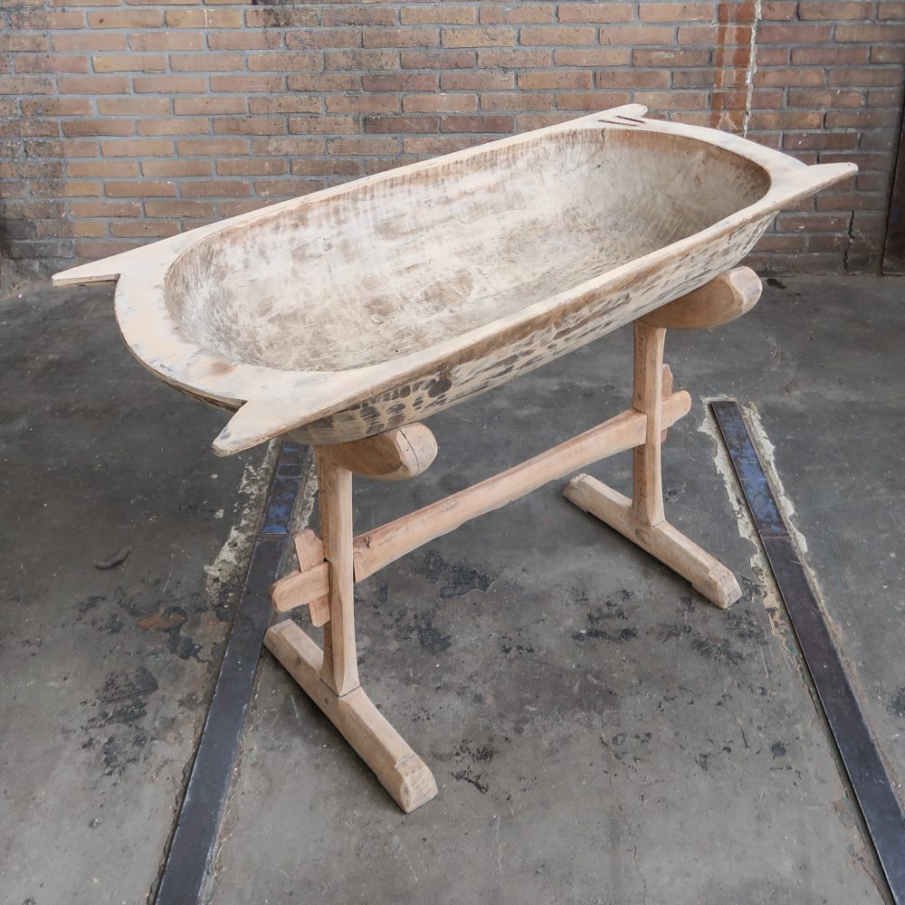Brocante houten trog + houder - Afbeelding 2