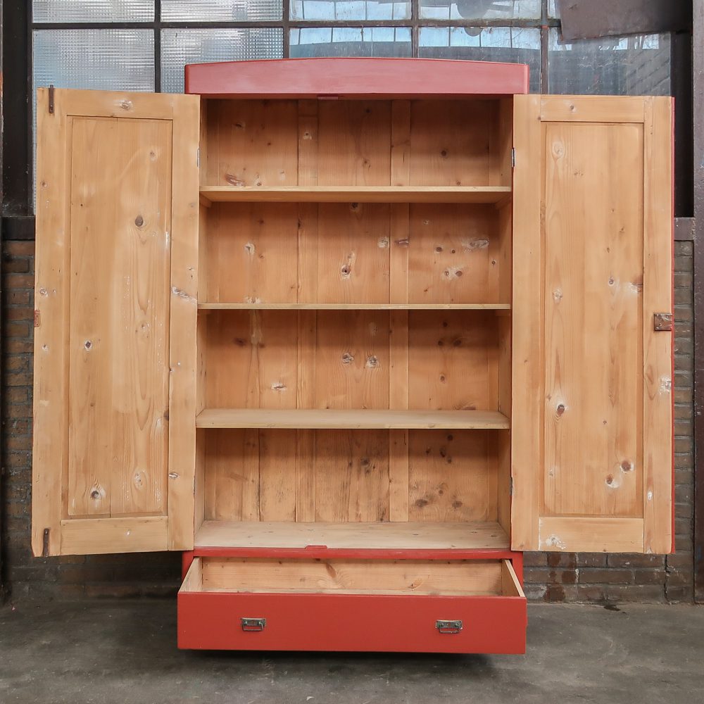 Brocante rode linnenkast - Afbeelding 3