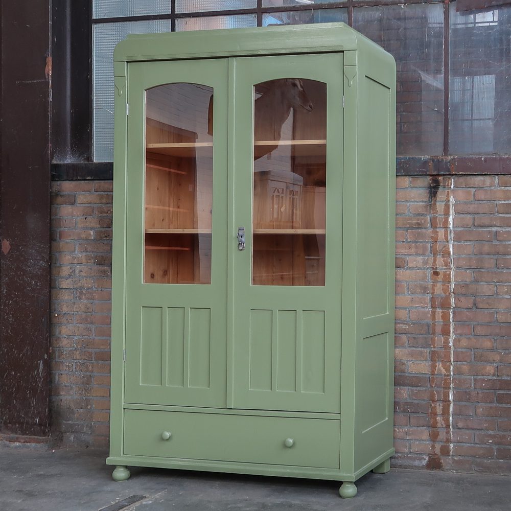 Brocante groene vitrinekast - Afbeelding 2