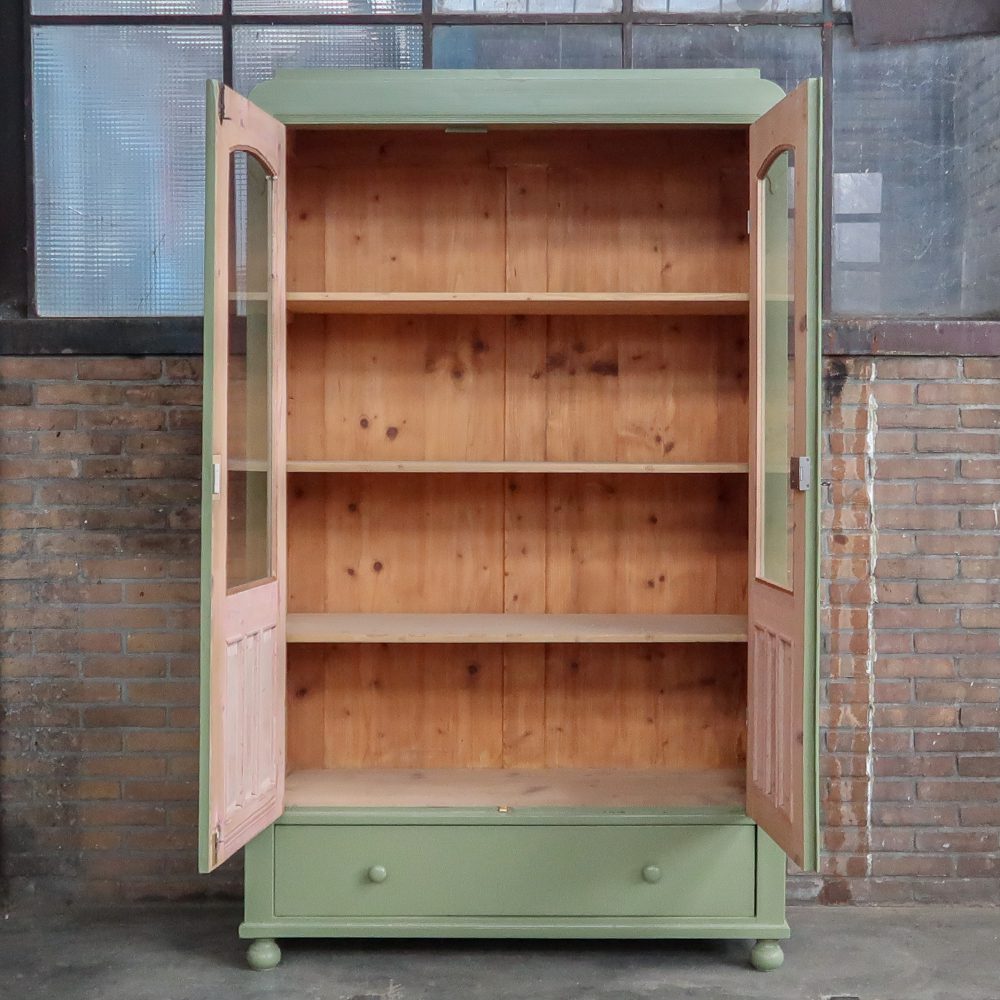 Brocante groene vitrinekast - Afbeelding 3