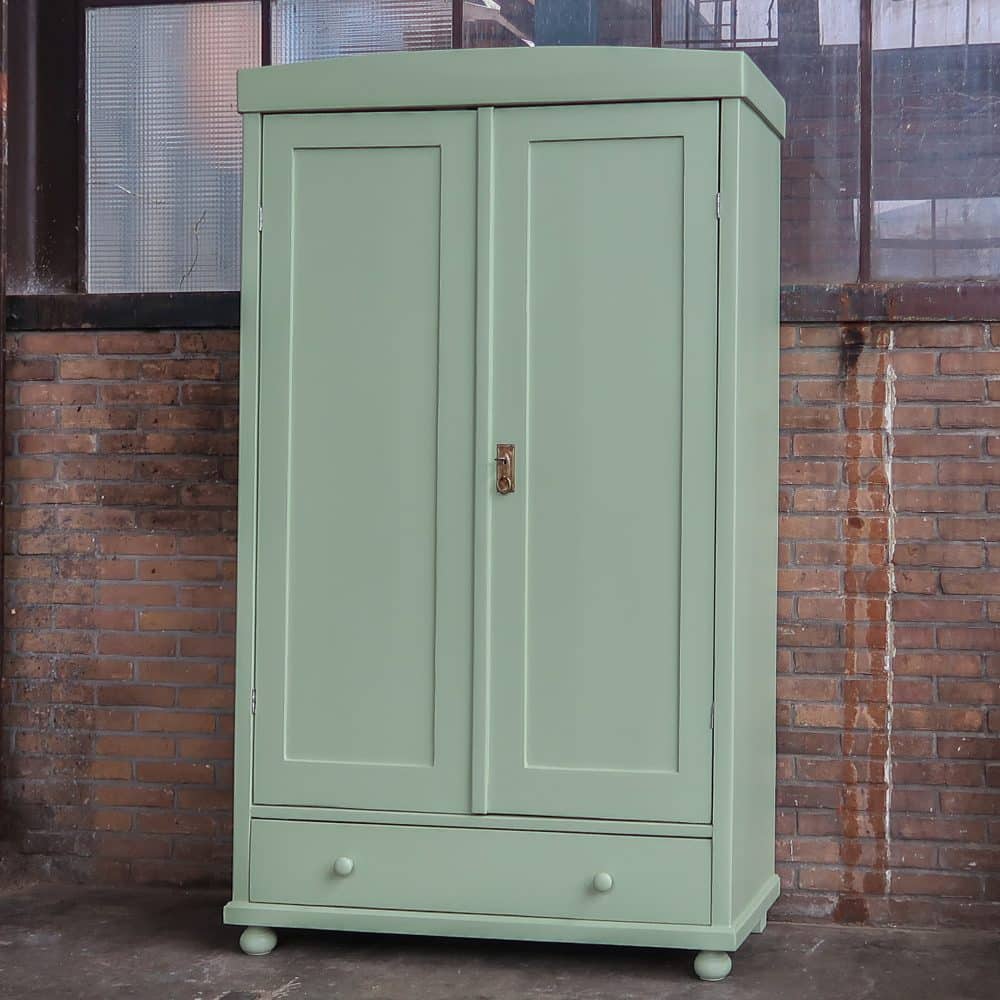 Brocante groene linnenkast - Afbeelding 2