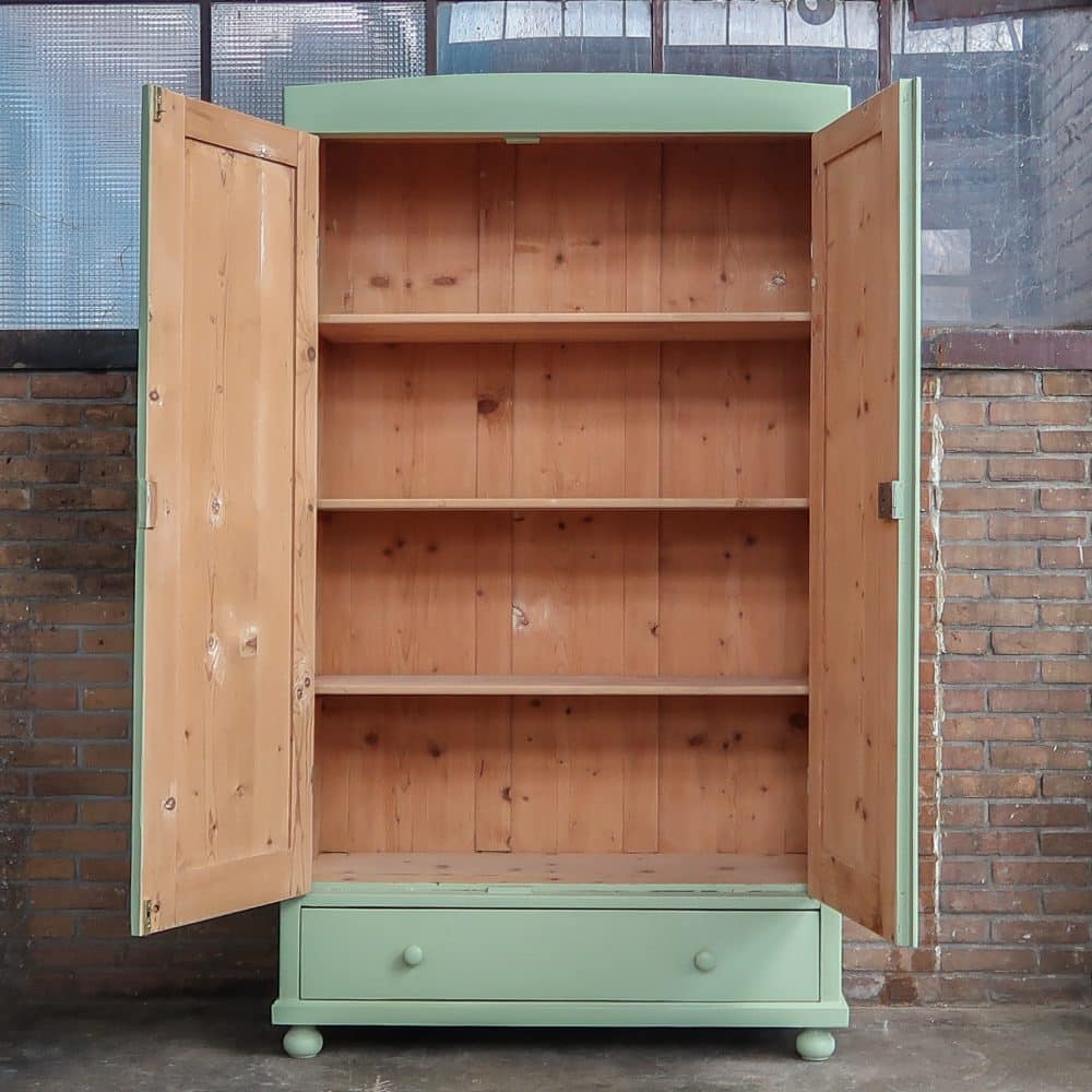 Brocante groene linnenkast - Afbeelding 3