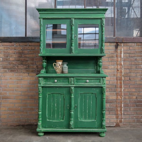 Brocante groene buffetkast