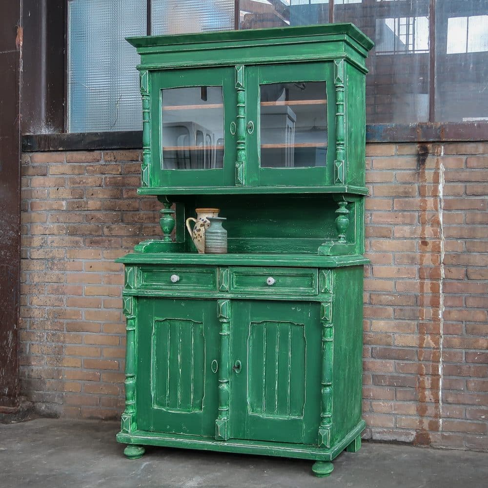 Brocante groene buffetkast - Afbeelding 2