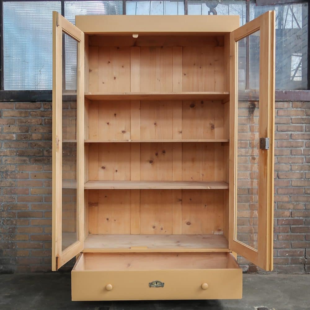 Brocante gele vitrinekast - Afbeelding 3
