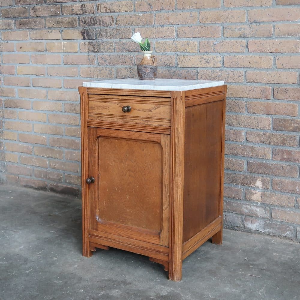 Vintage nachtkastje met marmeren blad - Afbeelding 2