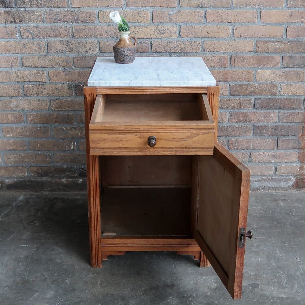 Vintage nachtkastje met marmeren blad - Afbeelding 4