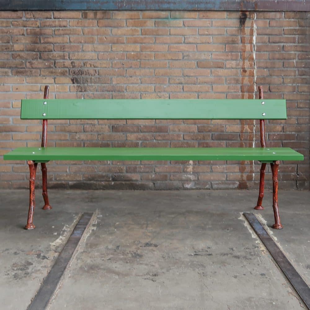 Brocante groene parkbank - Afbeelding 2