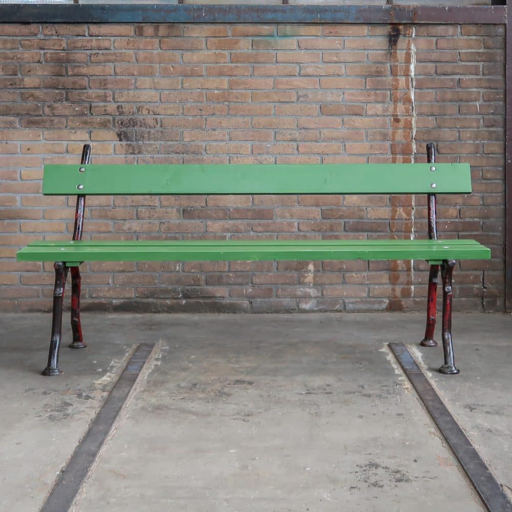 Brocante groene parkbank - Afbeelding 2