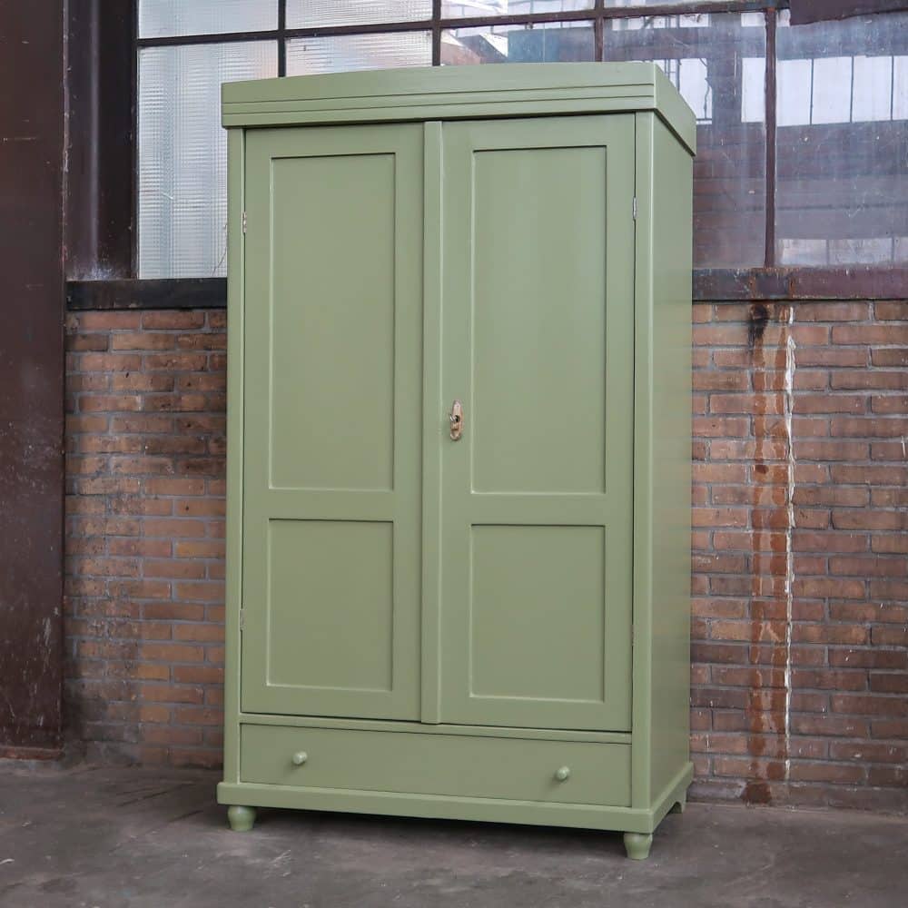 Brocante groene linnenkast - Afbeelding 2