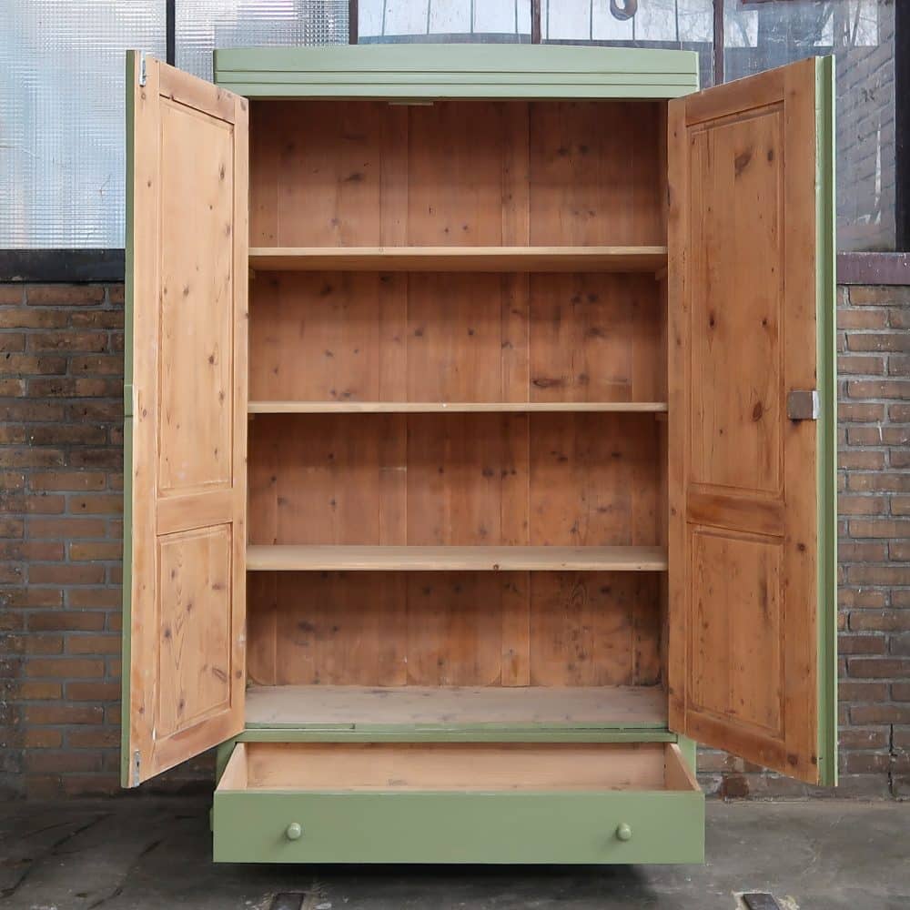 Brocante groene linnenkast - Afbeelding 3