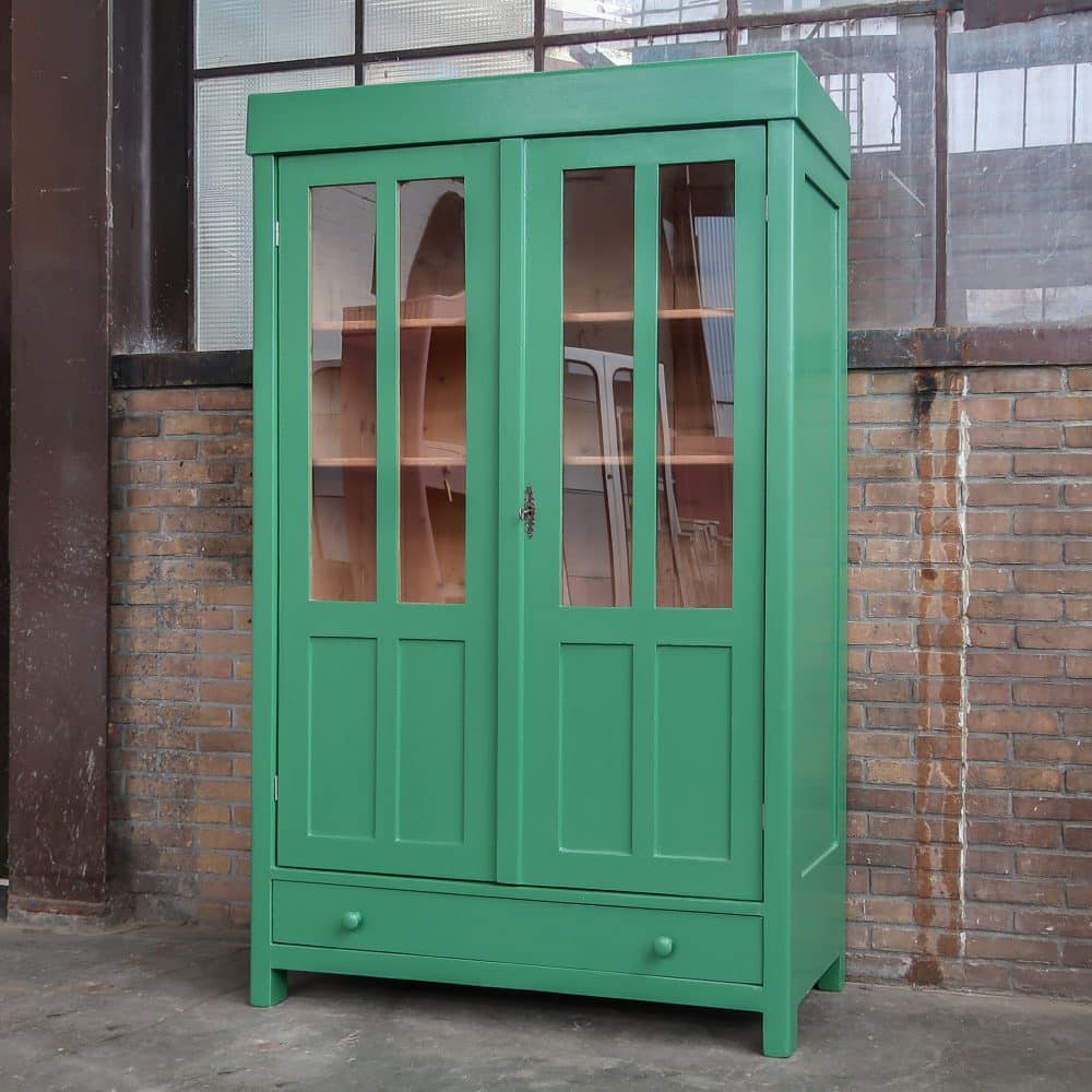 Brocante groene vitrinekast - Afbeelding 2