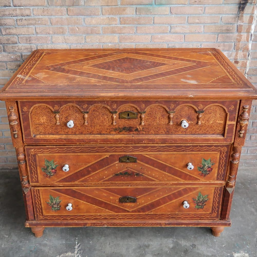 Brocante bruine commode - Afbeelding 3