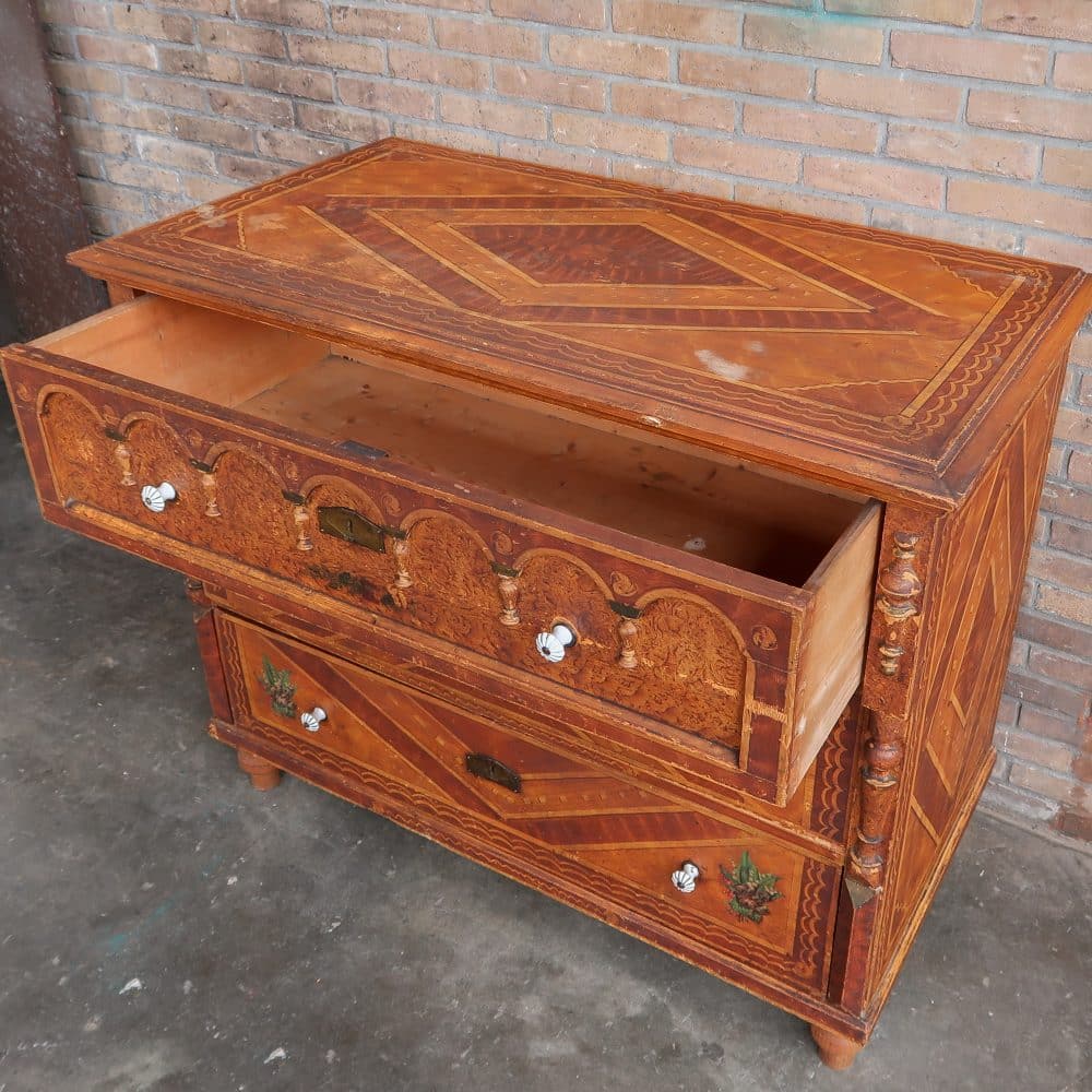 Brocante bruine commode - Afbeelding 4